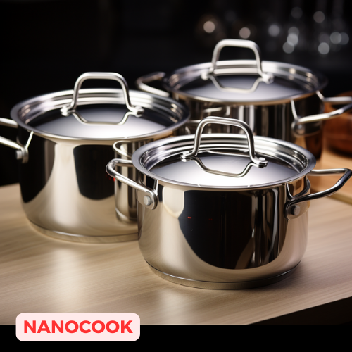 Bộ nồi inox 3 đáy Nanocook 16-18-24cm HB06C1 - 16,18,24  (Dùng Cho Bếp Từ)