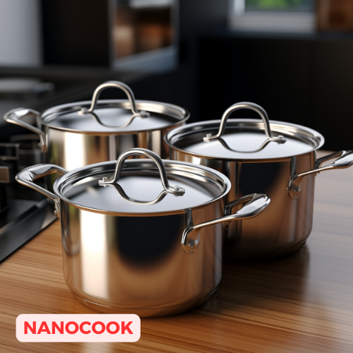 Bộ nồi inox 3 đáy Nanocook 16-20-24cm HB06C2 - 16,20,24 (Dùng Cho Bếp Từ)