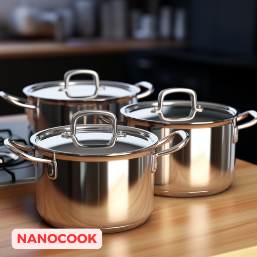 Bộ nồi inox 3 đáy Nanocook 16-18-24cm HB06N1QD - 16,18,24 (Dùng Cho Bếp Từ)