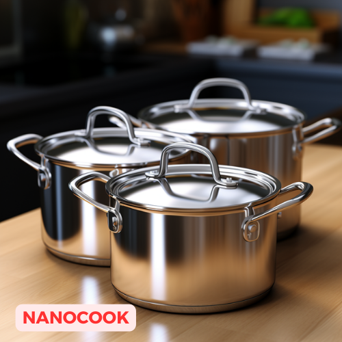 Bộ nồi inox 3 đáy Nanocook 16-20-24cm  HB06N2TC - 16,20,24 (Dùng Cho Bếp Từ)