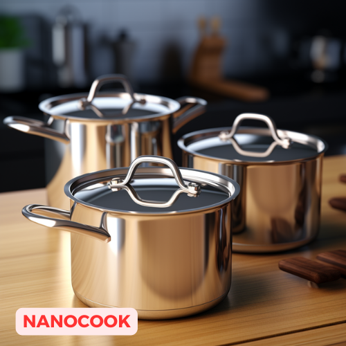 Bộ nồi inox 3 đáy Nanocook 16-20-24cm HB06N2QD - 16,20,24 (Dùng Cho Bếp Từ)