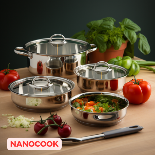 Bộ nồi inox 3 đáy Nanoccok HB-08C1 (Tương thích với bếp từ)