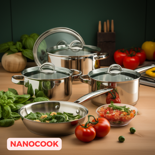 Bộ nồi inox 3 đáy Nanocook HB-08N1 (Tương thích với bếp từ)